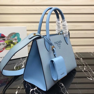 Prada Monochrome Bag In Pale Blue Saffiano Leather TDBS28328