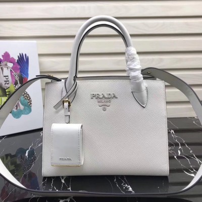 Prada Monochrome Bag In White Saffiano Leather TDBS28330