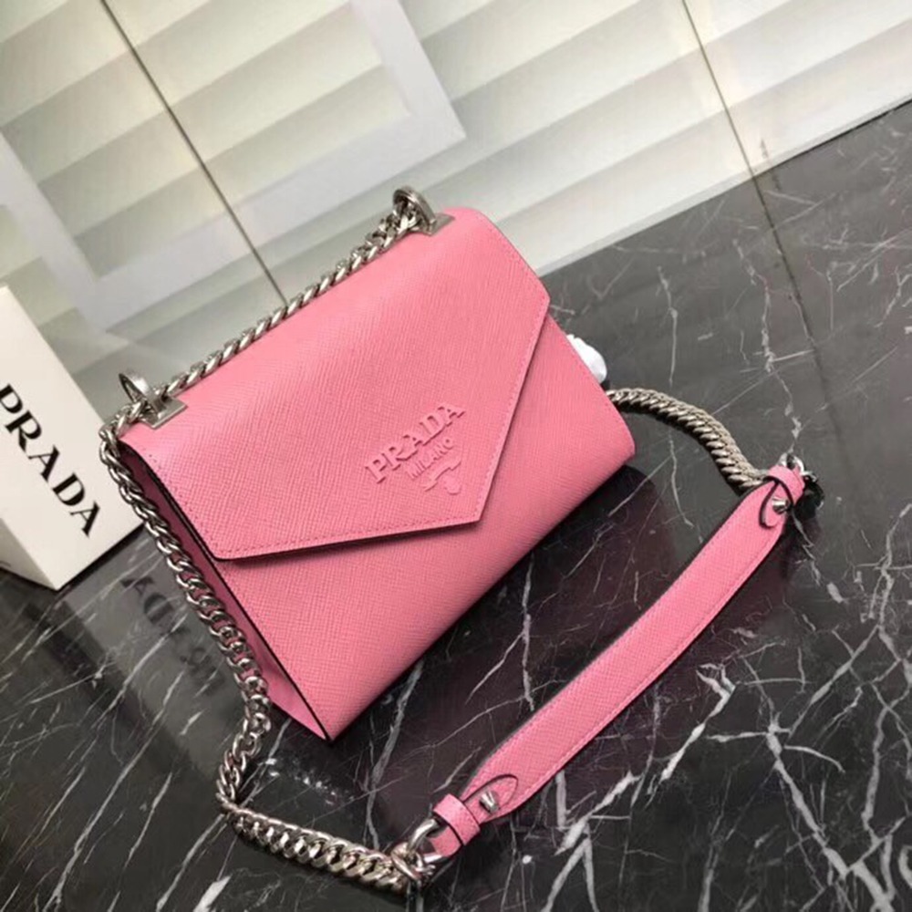 Prada Monochrome Flap Bag In Begonia Pink Saffiano Leather TDBS28145