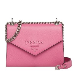 Prada Monochrome Flap Bag In Begonia Pink Saffiano Leather TDBS28145