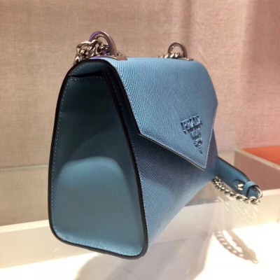 Prada Monochrome Flap Bag In Blue Saffiano Leather TDBS28146