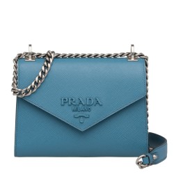 Prada Monochrome Flap Bag In Blue Saffiano Leather TDBS28146