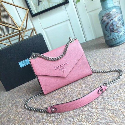 Prada Monochrome Flap Bag In Petal Pink Saffiano Leather TDBS28147