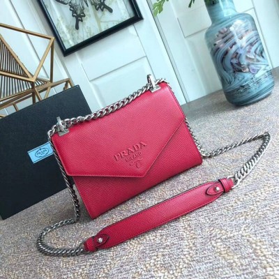 Prada Monochrome Flap Bag In Red Saffiano Leather TDBS28149