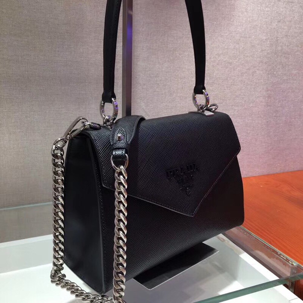 Prada Monochrome Top Handle Bag In Black Saffiano Leather TDBS28397