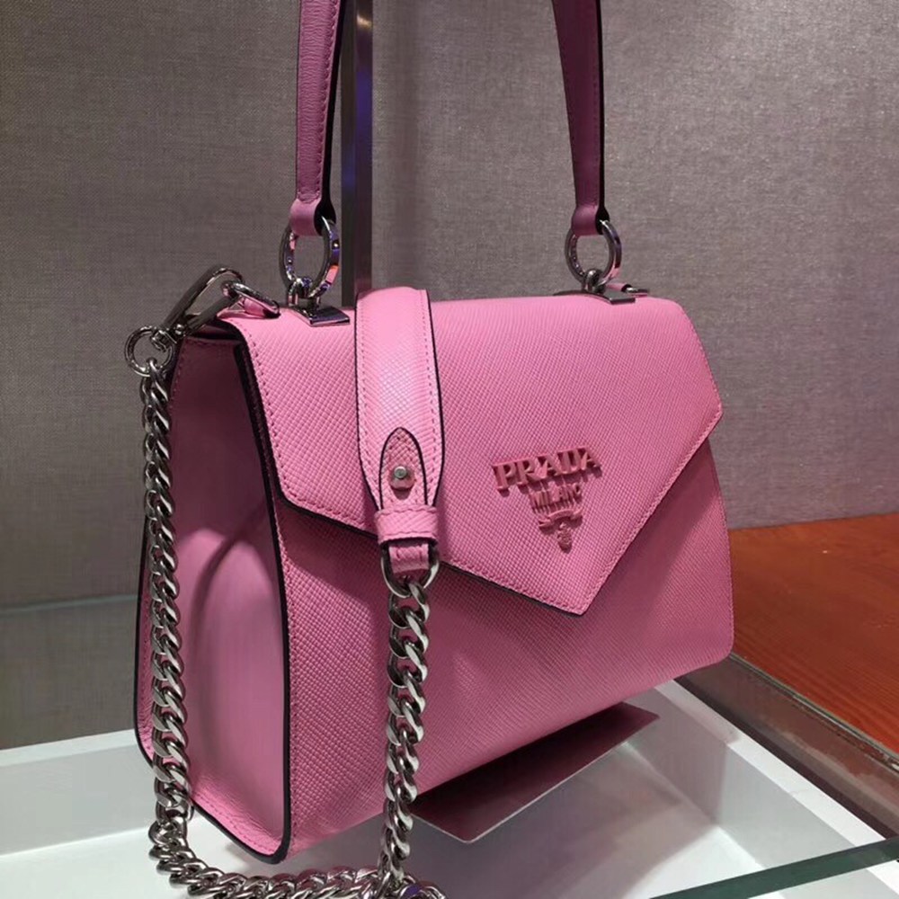 Prada Monochrome Top Handle Bag In Pink Saffiano Leather TDBS28399