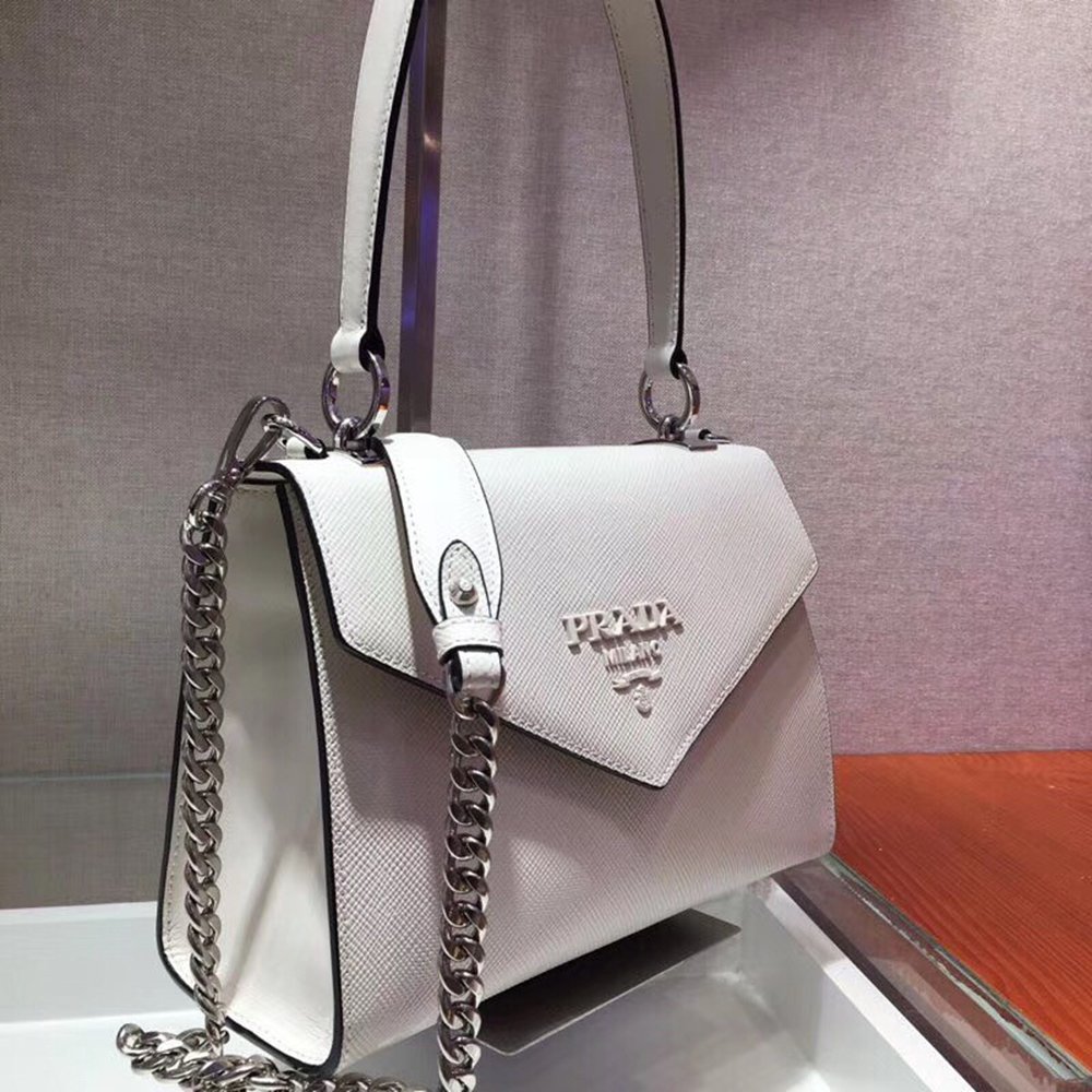 Prada Monochrome Top Handle Bag In White Saffiano Leather TDBS28400