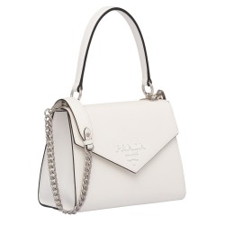 Prada Monochrome Top Handle Bag In White Saffiano Leather TDBS28400