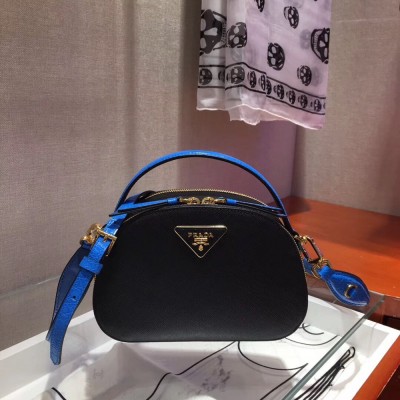 Prada Odette Black Saffiano And Blue Crocodile Bag TDBS28332