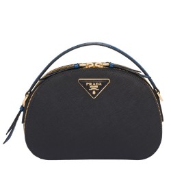 Prada Odette Black Saffiano And Blue Crocodile Bag TDBS28332