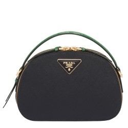 Prada Odette Black Saffiano And Green Crocodile Bag TDBS28333