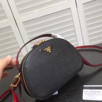 Prada Odette Black Saffiano And Red Crocodile Bag TDBS28334