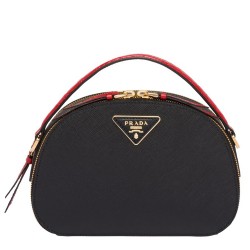 Prada Odette Black Saffiano And Red Crocodile Bag TDBS28334