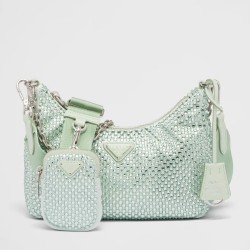 Prada Re-Edition 2005 Bag In Aqua Satin with Crystals TDBS28283