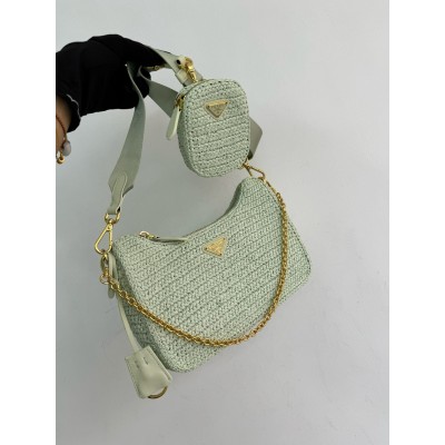 Prada Re-Edition 2005 Crochet Bag in Aqua Raffia TDBS28287