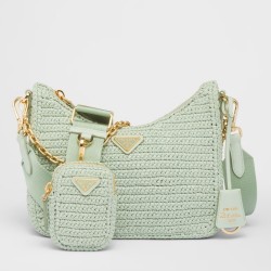 Prada Re-Edition 2005 Crochet Bag in Aqua Raffia TDBS28287