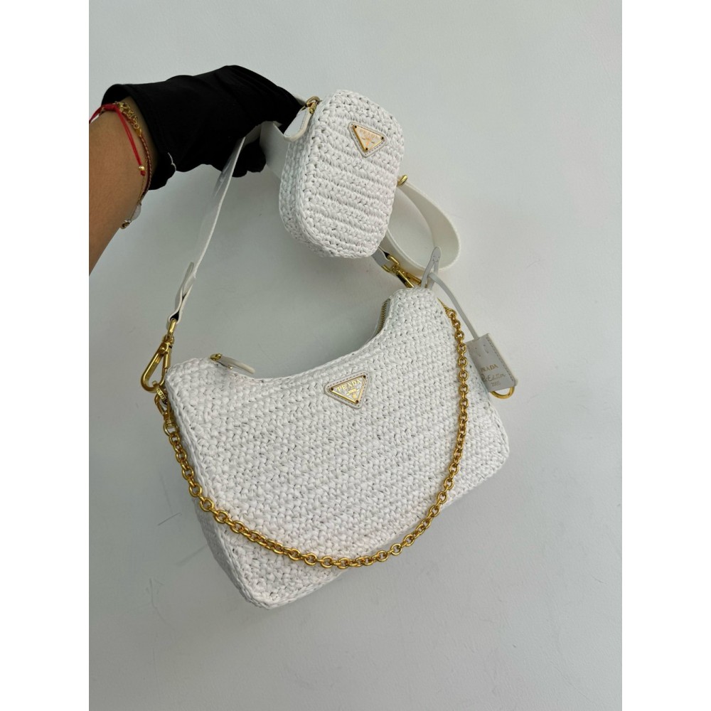 Prada Re-Edition 2005 Crochet Bag in White Raffia TDBS28288