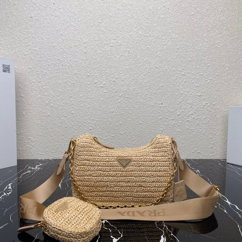 Prada Re-Edition 2005 Shoulder Bag In Beige Raffia TDBS28265