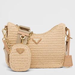 Prada Re-Edition 2005 Shoulder Bag In Beige Raffia TDBS28265