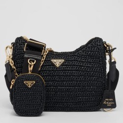 Prada Re-Edition 2005 Shoulder Bag In Black Raffia TDBS28268