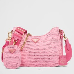 Prada Re-Edition 2005 Shoulder Bag In Pink Raffia TDBS28274