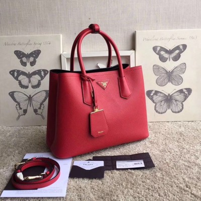 Prada Red Saffiano Double Medium Bag TDBS28341