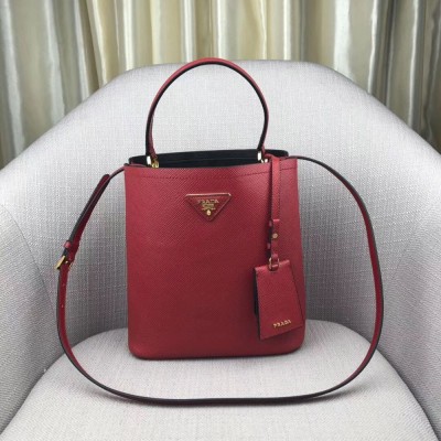 Prada Red Saffiano North South Double Medium Bag TDBS28342