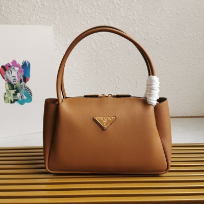 Prada Shoulder Bag in Brown Calfskin with Triangle Logo TDBS28159