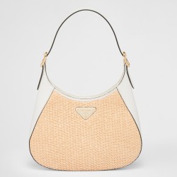 Prada Shoulder Bag in Woven Straw and White Leather TDBS28169