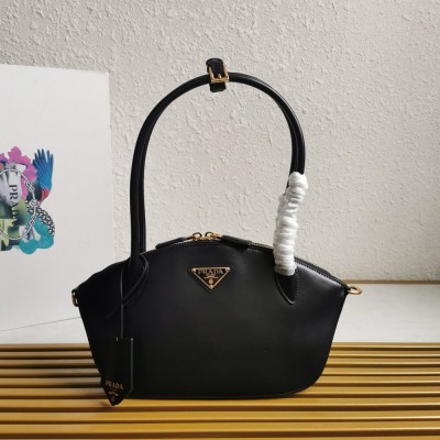 Prada Shoulder Bag with Double Zipper in Black Calfskin TDBS28170