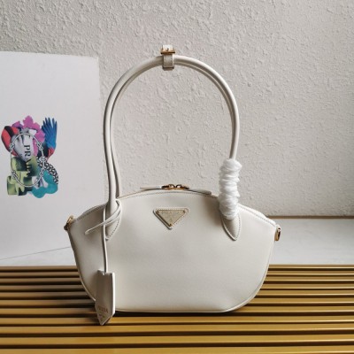 Prada Shoulder Bag with Double Zipper in White Calfskin TDBS28171