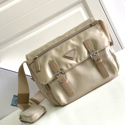 Prada Shoulder Bag with Flap in Beige Re-Nylon TDBS28172