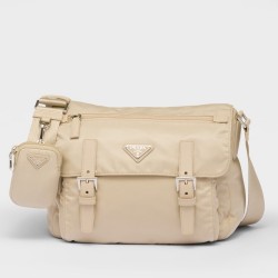 Prada Shoulder Bag with Flap in Beige Re-Nylon TDBS28172