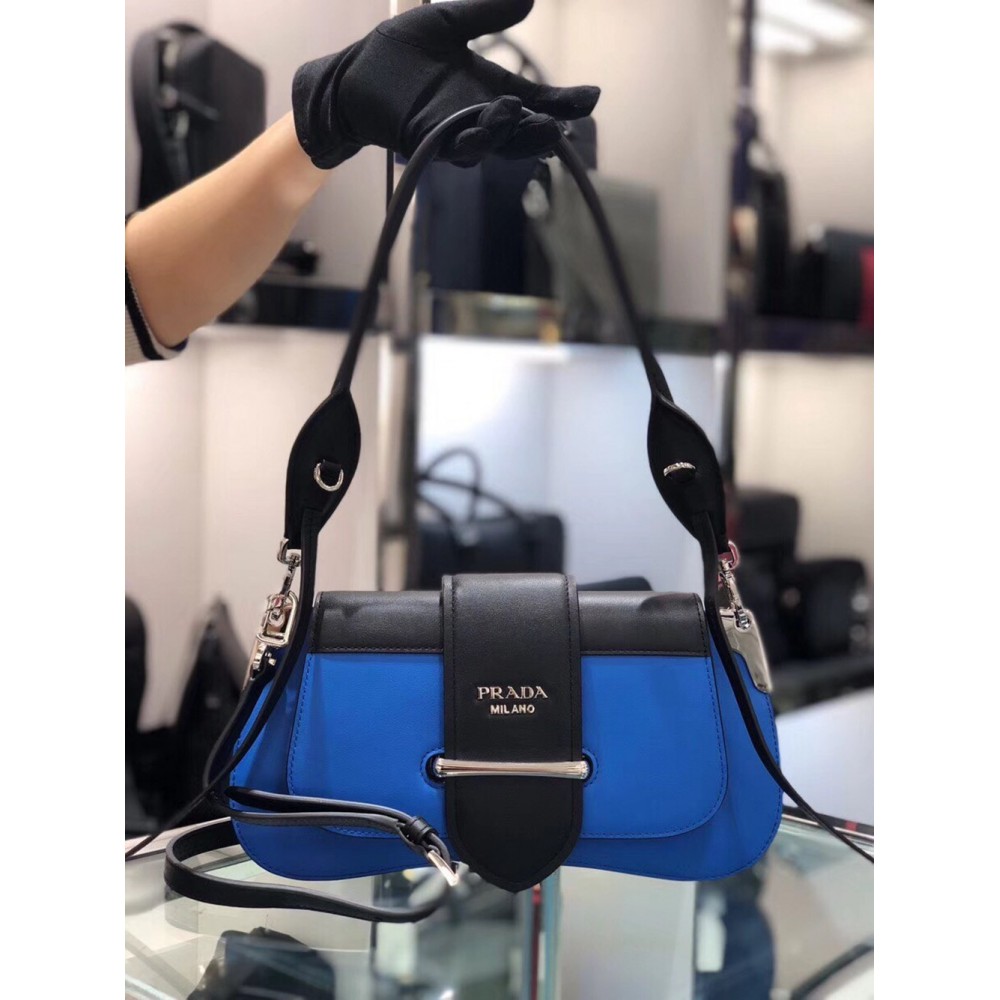 Prada Sidonie Shoulder Bag In Blue/Black Leather TDBS28352