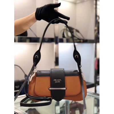 Prada Sidonie Shoulder Bag In Brown/Black Leather TDBS28354