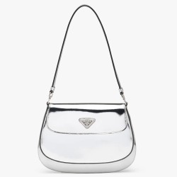 Prada Silver Brushed Leather Cleo Shoulder Bag with Flap TDBS28130