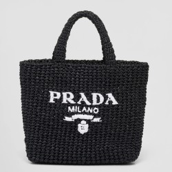 Prada Small Crochet Tote Bag in Black Raffia-effect Yarn TDBS28448