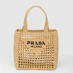 Prada Small Crochet Tote in Beige Raffia-effect Yarn TDBS28451