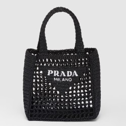 Prada Small Crochet Tote in Black Raffia-effect Yarn TDBS28452