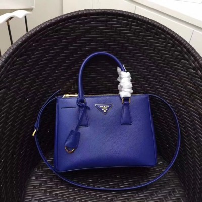 Prada Small Galleria Bag In Blue Saffiano Leather TDBS28219