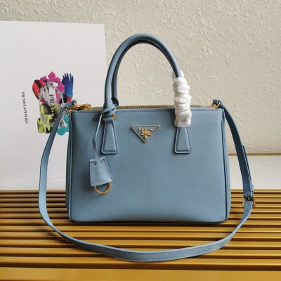 Prada Small Galleria Bag In Celeste Saffiano Leather TDBS28221