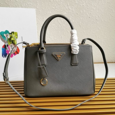 Prada Small Galleria Bag In Grey Saffiano Leather TDBS28222