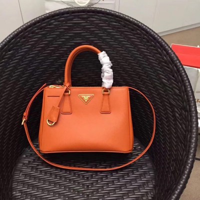 Prada Small Galleria Bag In Orange Saffiano Leather TDBS28224