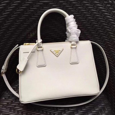 Prada Small Galleria Bag In White Saffiano Leather TDBS28227