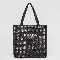 Prada Small Tote Bag In Black Woven Raffia TDBS28454