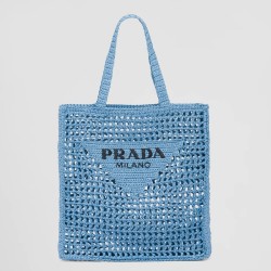 Prada Small Tote Bag In Blue Woven Raffia TDBS28455