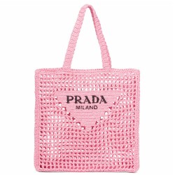 Prada Small Tote Bag In Pink Woven Raffia TDBS28456