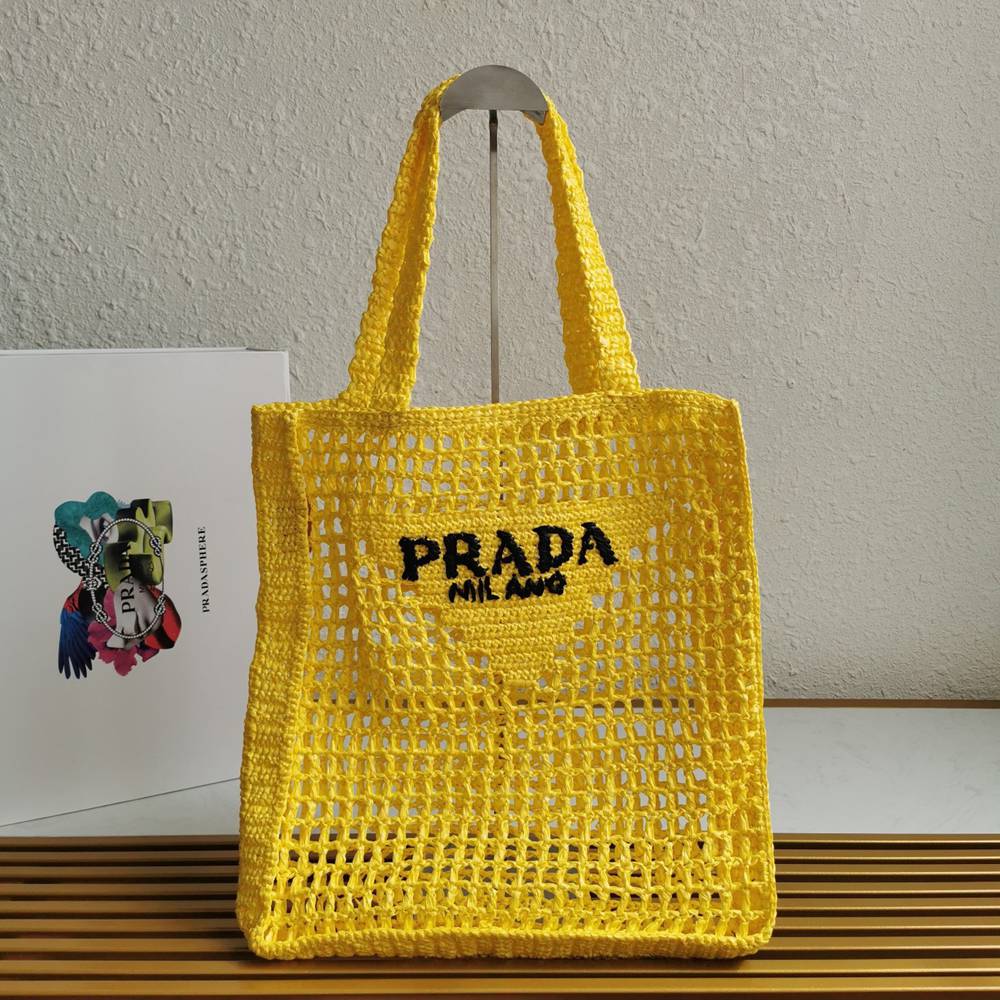 Prada Small Tote Bag In Yellow Woven Raffia TDBS28458