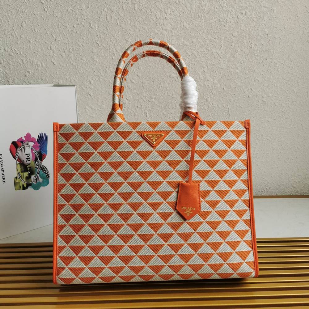 Prada Symbole Large Bag in Orange and White Jacquard Fabric TDBS28378