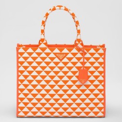 Prada Symbole Large Bag in Orange and White Jacquard Fabric TDBS28378